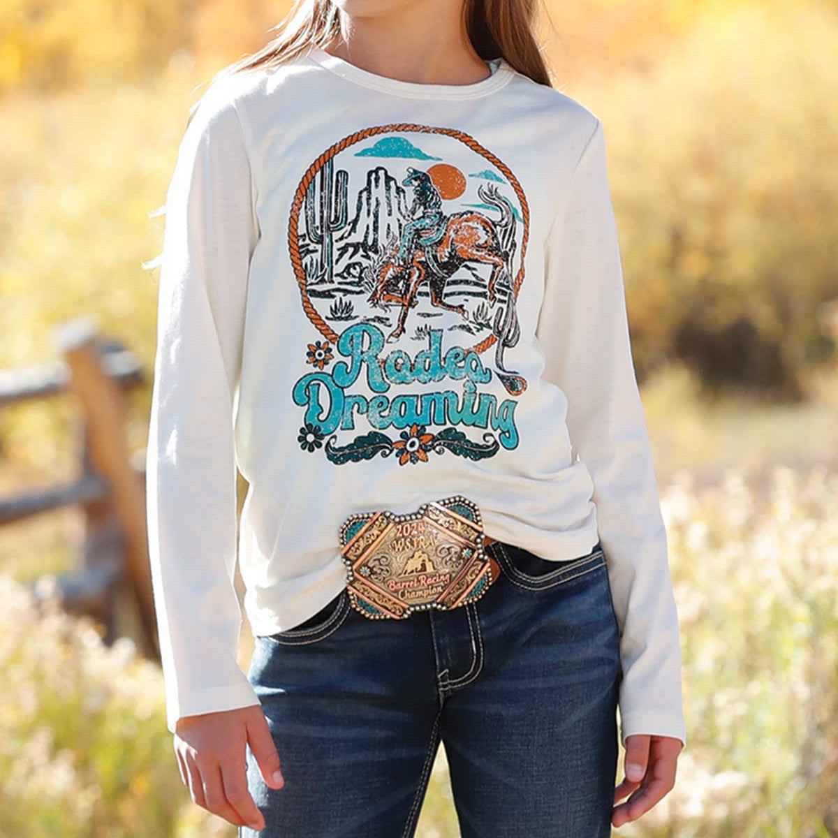 Cruel Girl's Youth L/S Rodeo Dreaming Tee in Cream