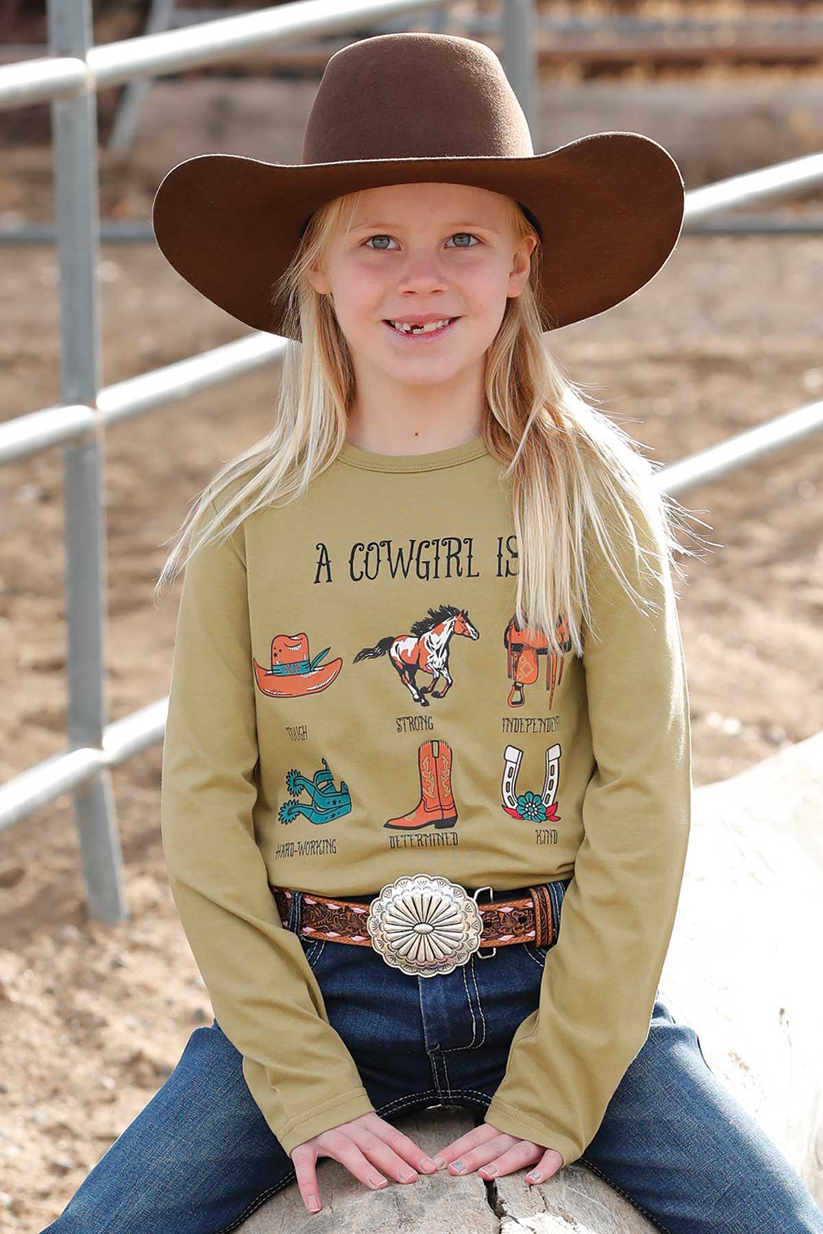 Cruel Girl's Youth L/S Cowgirl Tee in Green