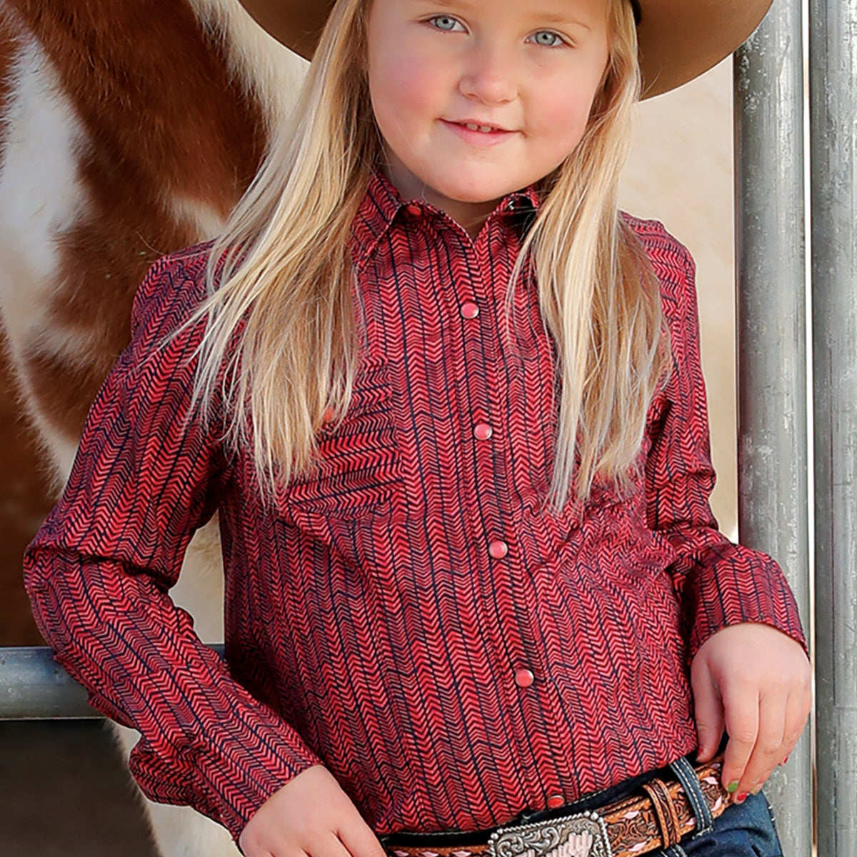 Cruel Girl's L/S Southwest Stripe Western Snap Shirt in Pink