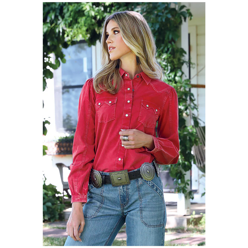 Cruel Women's L/S Girlfriend Fit Western Snap Shirt in Red
