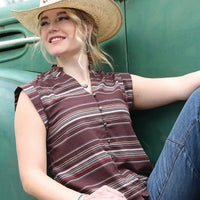 Cruel Women's Button Front Blouse in Brown Stripe