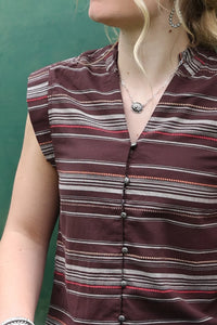 Cruel Women's Button Front Blouse in Brown Stripe