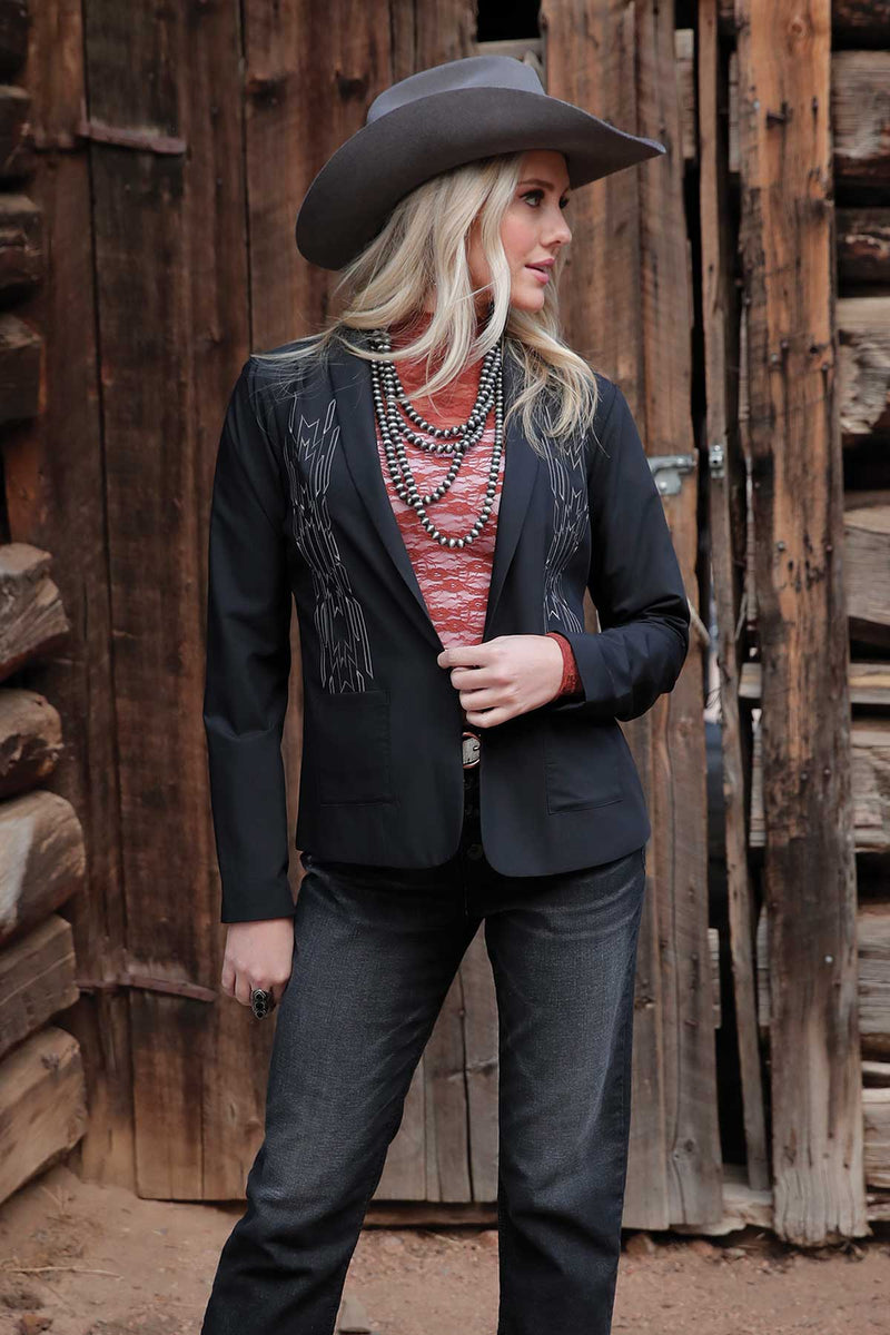 Cruel Women's Southwest Embroidered Western Blazer in Black