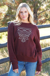 Cruel Women's Boot Stitch Embroidered Sweatshirt in Burgundy