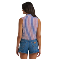 Wrangler Retro Women's Striped Sleeveless Snap Shirt in Blue Stripe