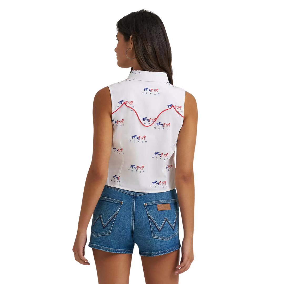 Wrangler Retro Women's Sleeveless Americana Western Snap Shirt in White