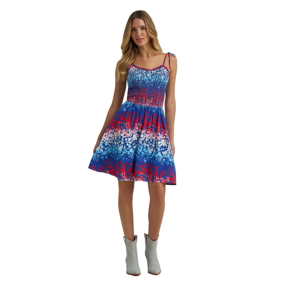 Wrangler Women's Tie Americana Smocked Dress in Blue