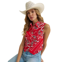 Wrangler Retro Women's Bandana Print Sleeveless Snap Shirt in Red