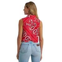 Wrangler Retro Women's Bandana Print Sleeveless Snap Shirt in Red