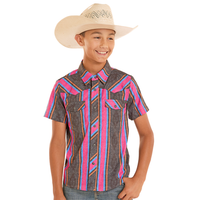 Rock & Roll Denim Boy's S/S TEK Western Pearl Snap Shirt in Ripstop Stripes