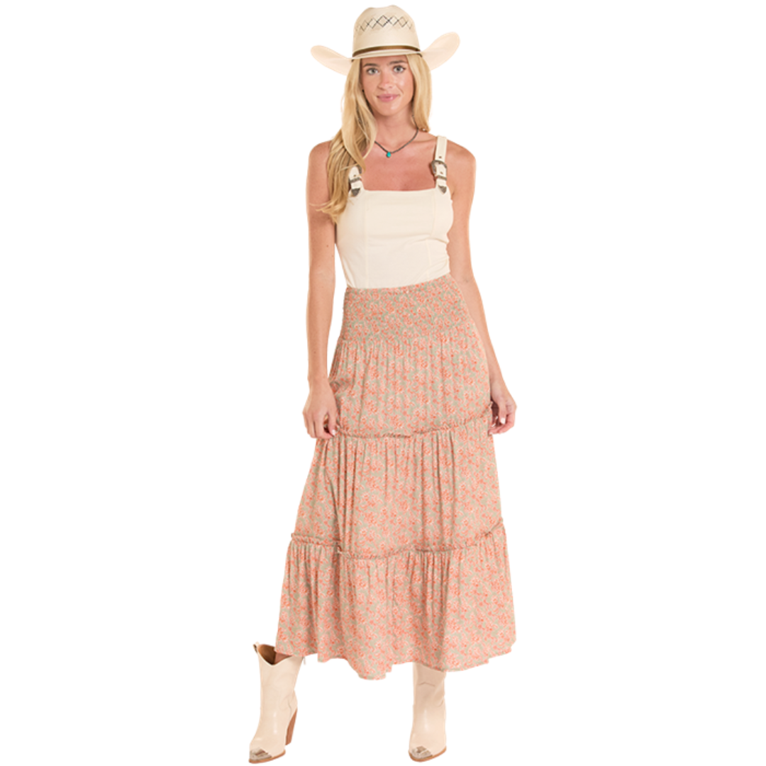 Rock & Roll Denim Women's Layered Floral Midi Skirt