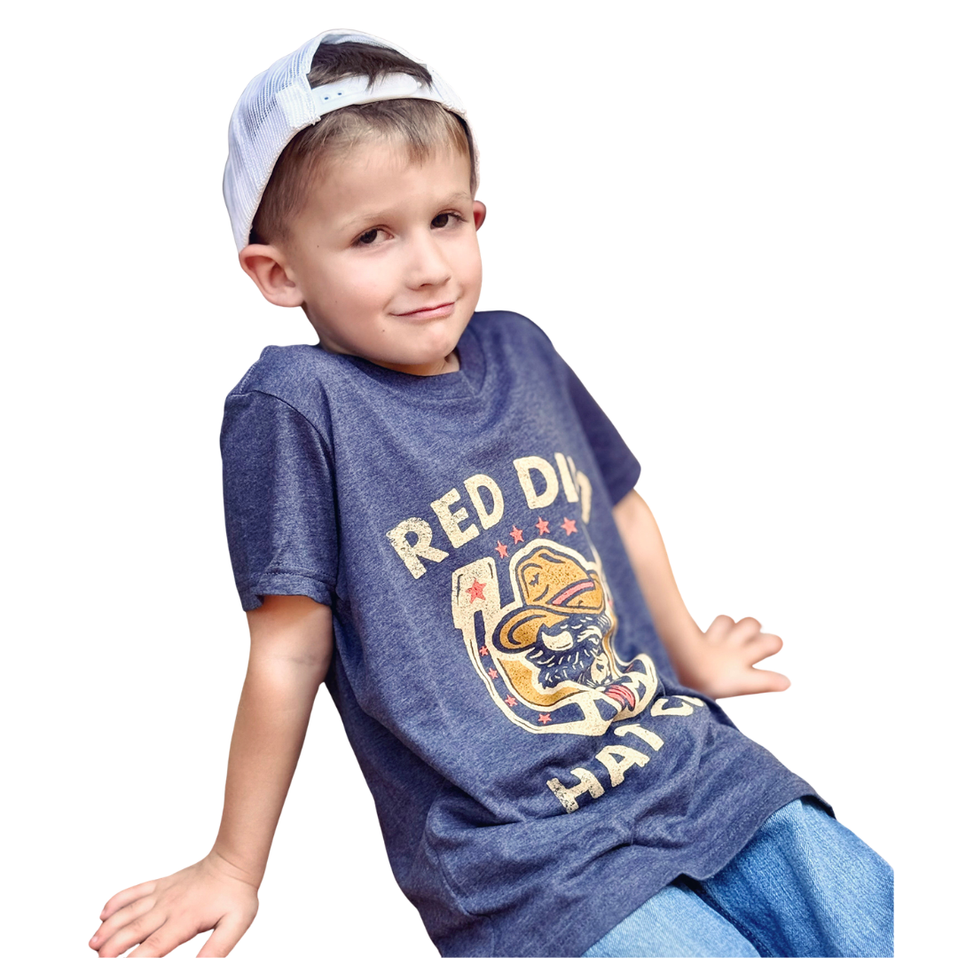 Red Dirt Hat Co. Youth "Dusty Youth" T-Shirt in Heather Midnight Navy