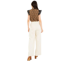 Women's High Neck Paisley Ruffle Sleeve Top in Brown