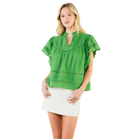 Women's Short Sleeve V-Neck Top in Green