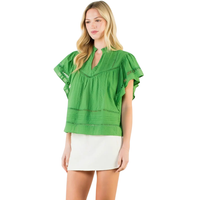 Women's Short Sleeve V-Neck Top in Green