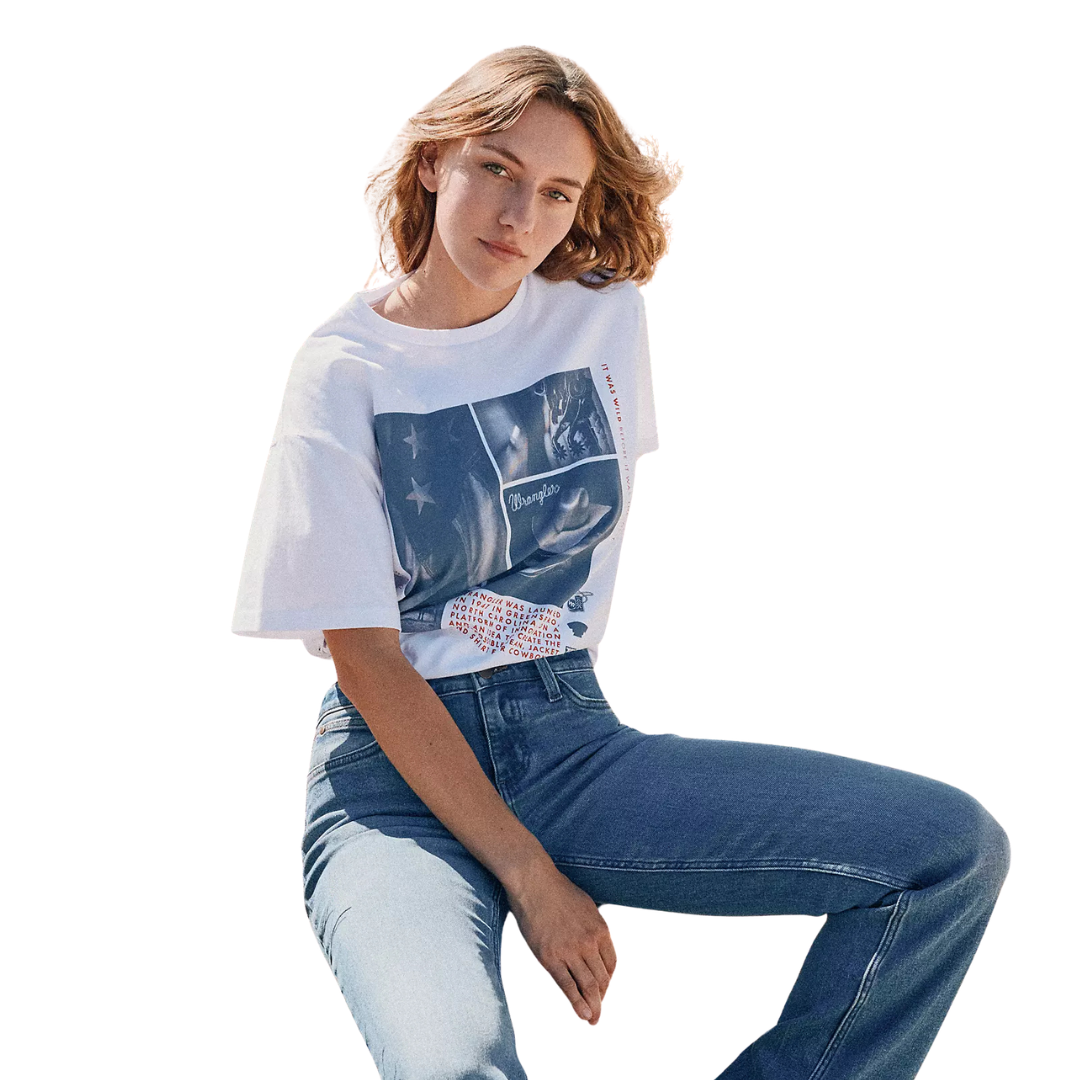 Wrangler Retro Women's S/S Western Collage Graphic Tee in Bright White