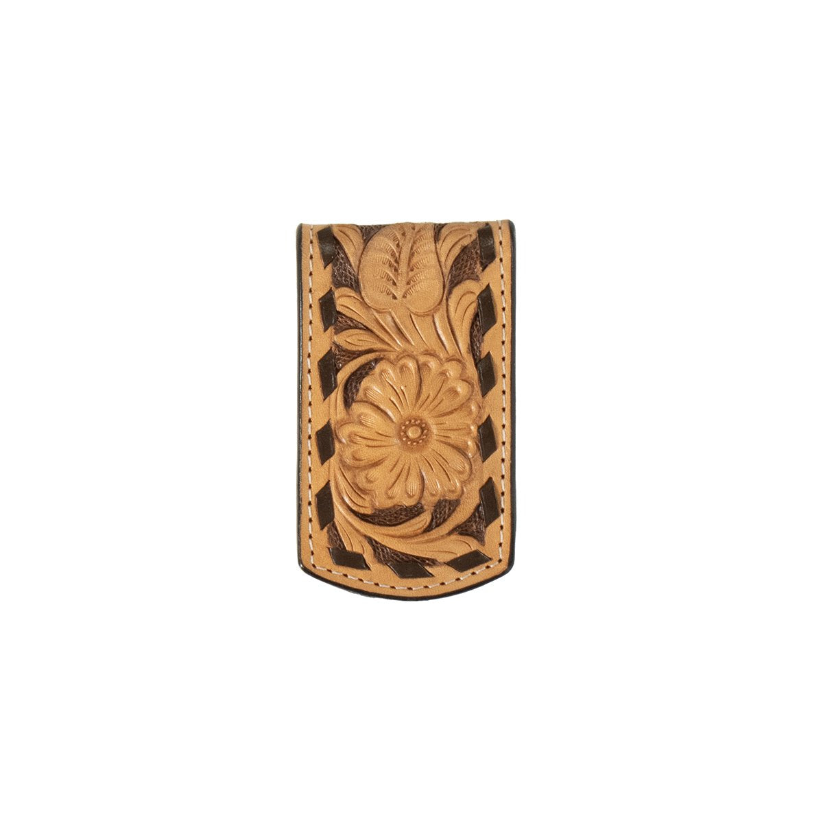 3D Men's Tan Floral Tooled Magnetic Money Clip