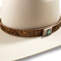 3D Belt Co. Brown Calf Hair & Turquoise Stone Buckled Hat Band