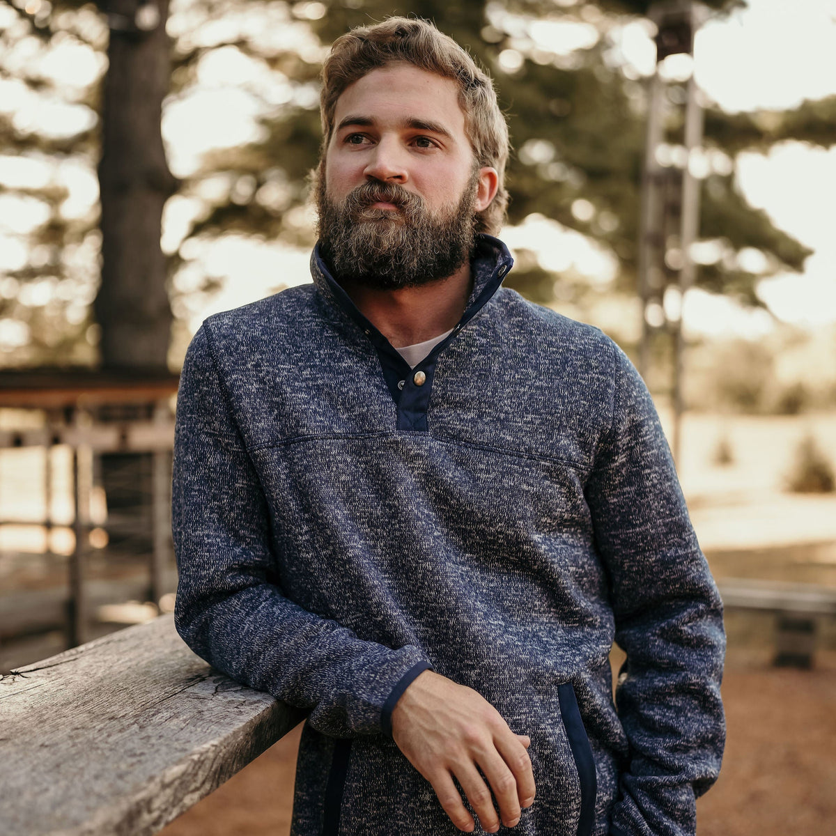 Powder River Outfitters Men's Melange Henley Pullover in Blue