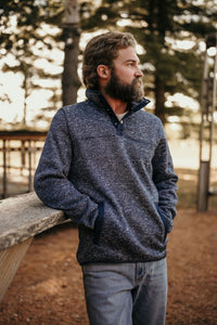 Powder River Outfitters Men's Melange Henley Pullover in Blue