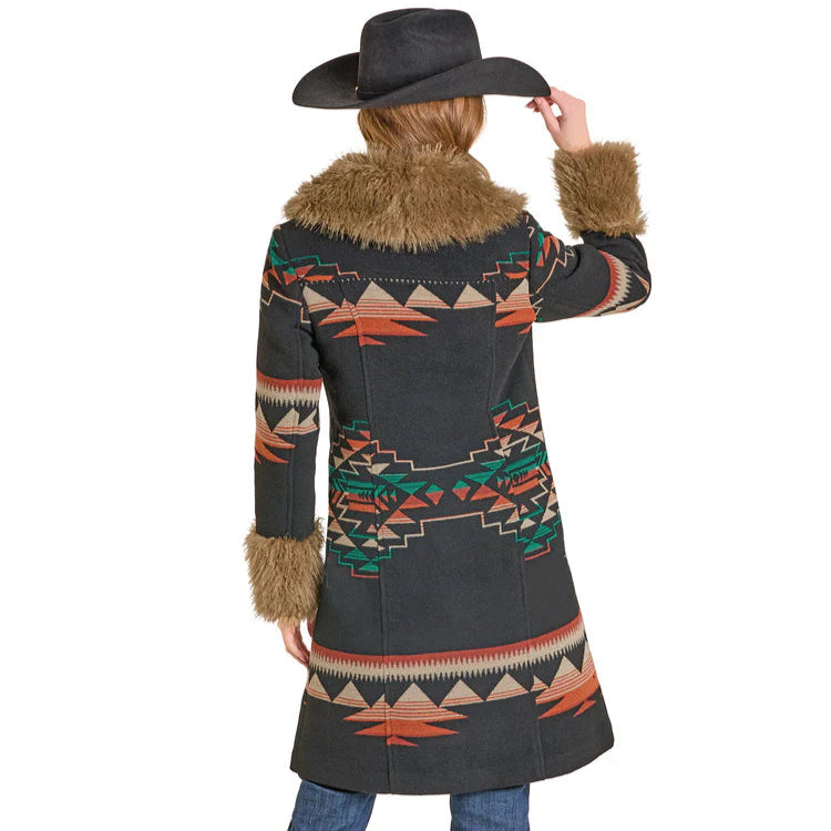 Panhandle Slim Women's Aztec Jacquard Fur Trim Coat