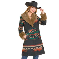 Panhandle Slim Women's Aztec Jacquard Fur Trim Coat