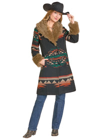 Panhandle Slim Women's Aztec Jacquard Fur Trim Coat