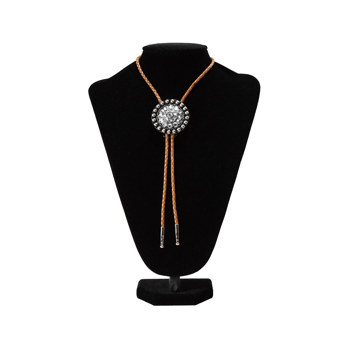 Double S Oval Clear Crystal Center Bolo Tie