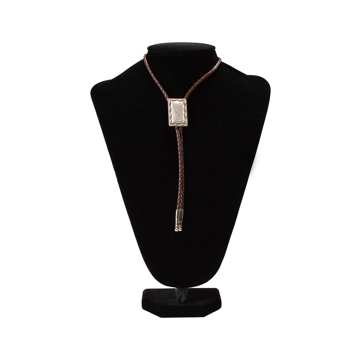 Double S Rectangle Concho Bolo Tie with Buck Lace