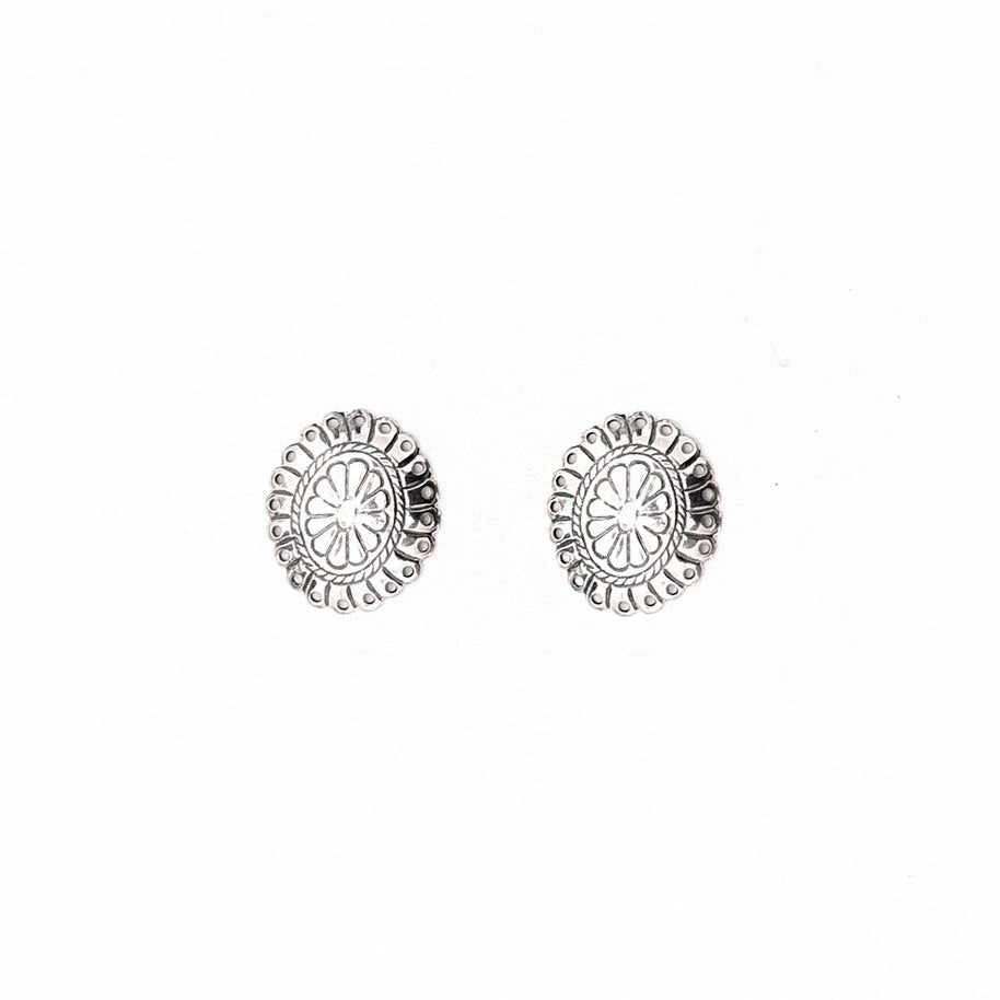 West & Co. Small Silver Floral Stamped Concho Post Earrings