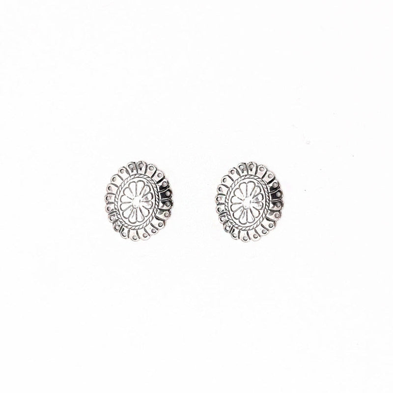 West & Co. Small Silver Floral Stamped Concho Post Earrings