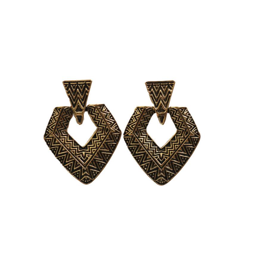 West & Co. Burnished Gold Aztec Stamped Drop Earrings