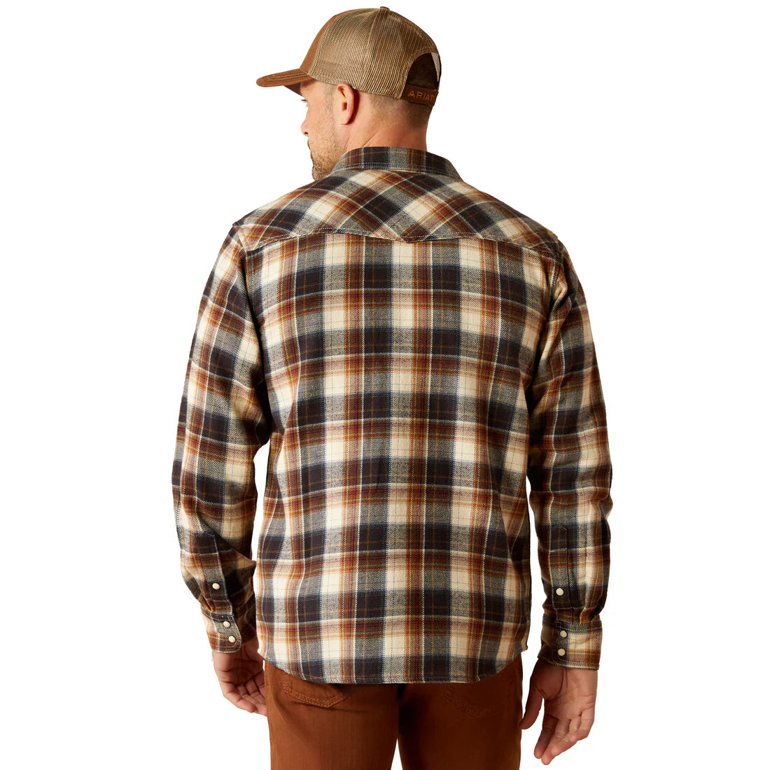 Ariat Men's Harford L/S Retro Fit Western Snap Shirt in Black Brown Plaid