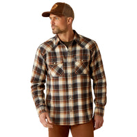 Ariat Men's Harford L/S Retro Fit Western Snap Shirt in Black Brown Plaid