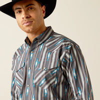 Ariat Men's Rocky L/S Classic Fit Western Snap Shirt in Grey Southwest Stripe