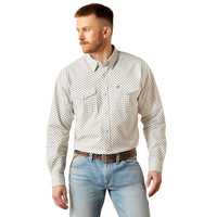 Ariat Men's L/S Fenn Classic Fit Medallion Print Western Snap Shirt in White