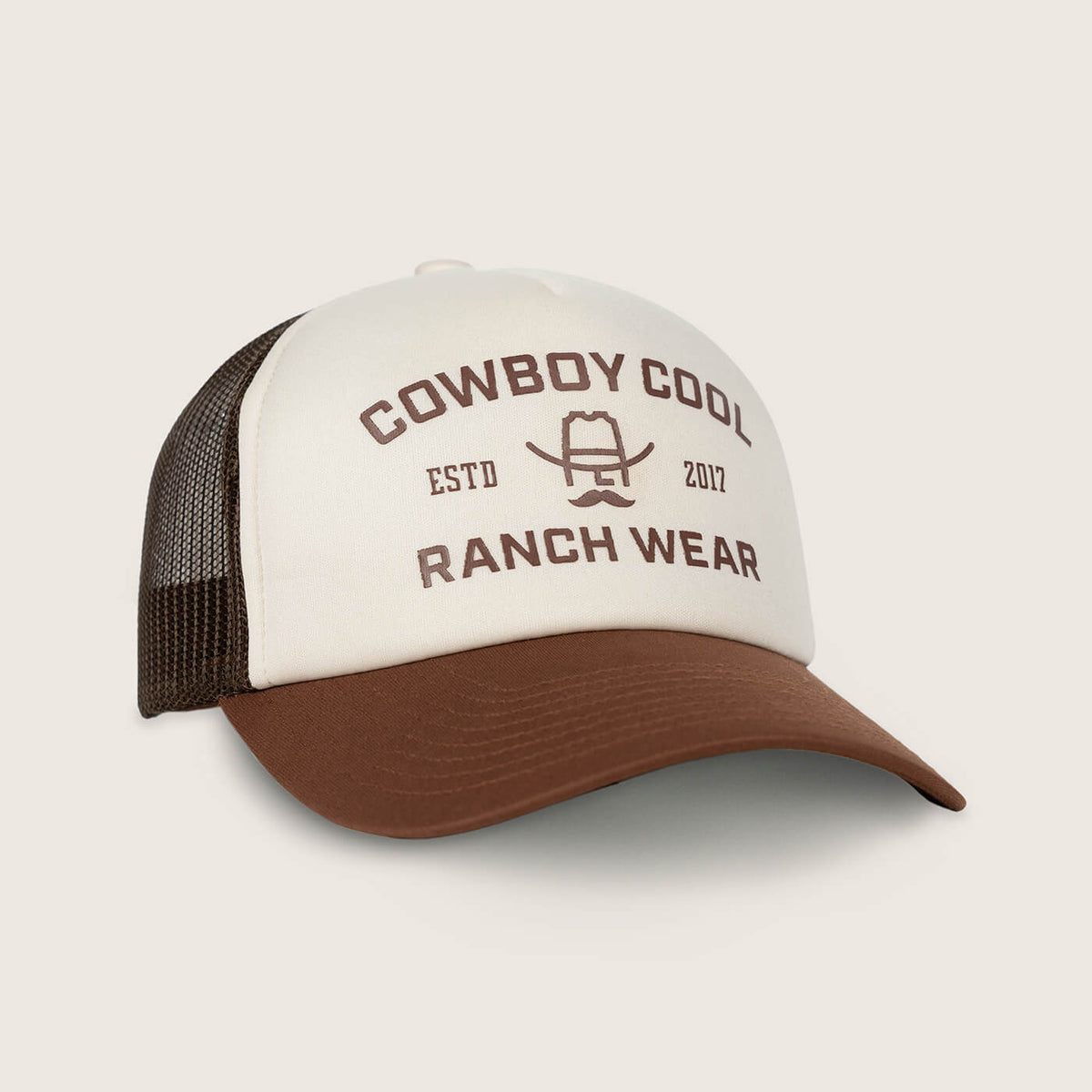 Cowboy Cool "Ranch Hand" Foam Trucker Hat in Bone, Brown & Chocolate