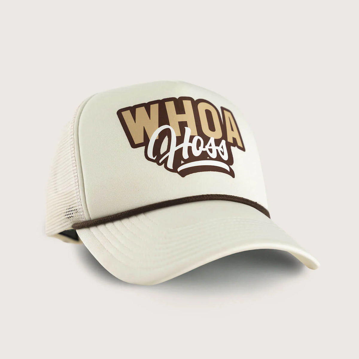 Cowboy Cool "Whoa Hoss" Foam Rope Trucker Hat in Ivory