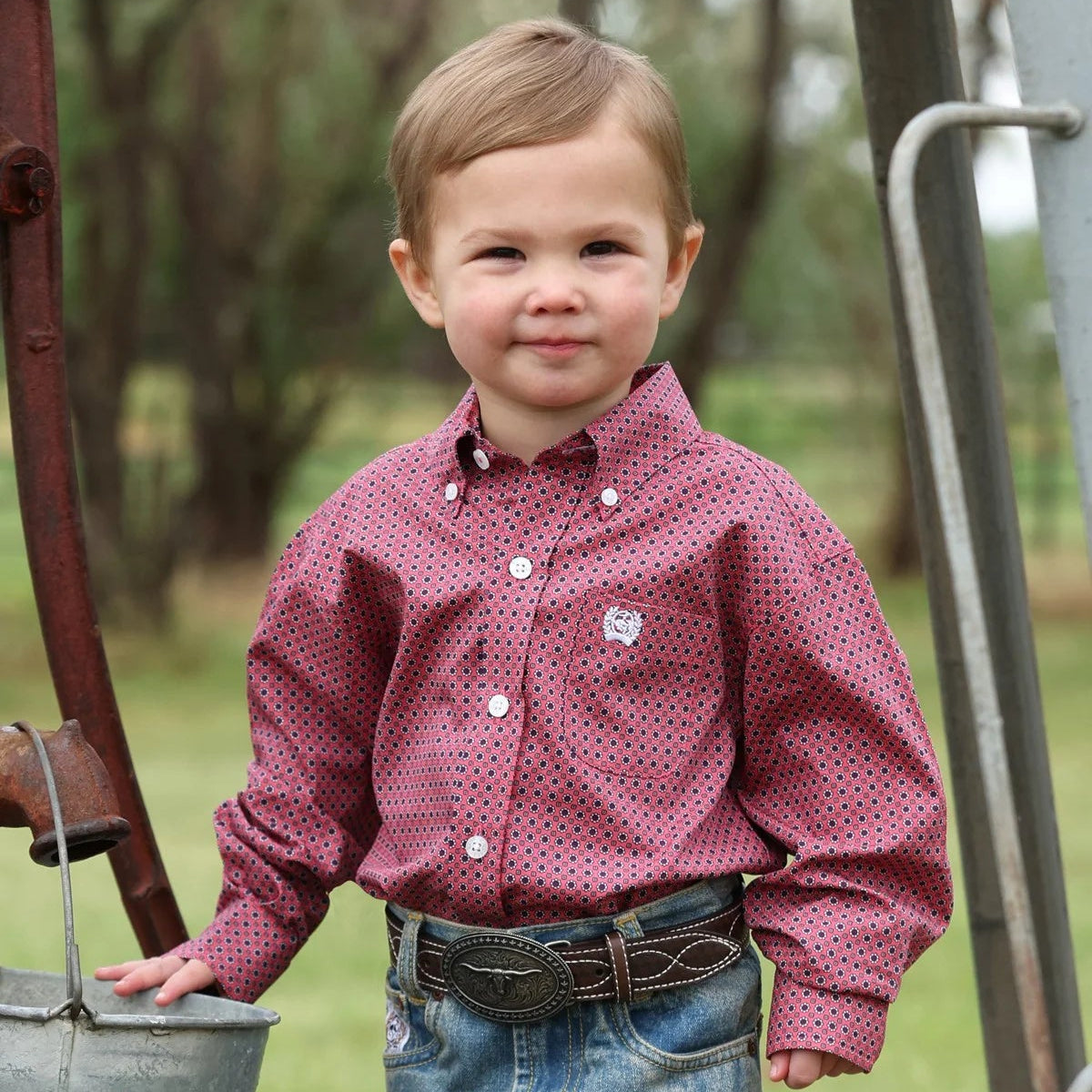 Cinch Baby & Toddler Boy's L/S Geometric Floral Print Button Down Western Shirt in Pink