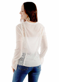 Scully Women's Rib Knit & Lace Bell Sleeved Blouse In White