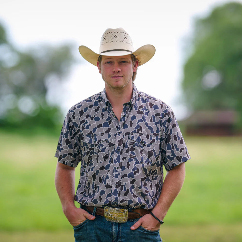 Hooey Men's Sol S/S Western Pearl Snap Shirt in Grey Critter Camo