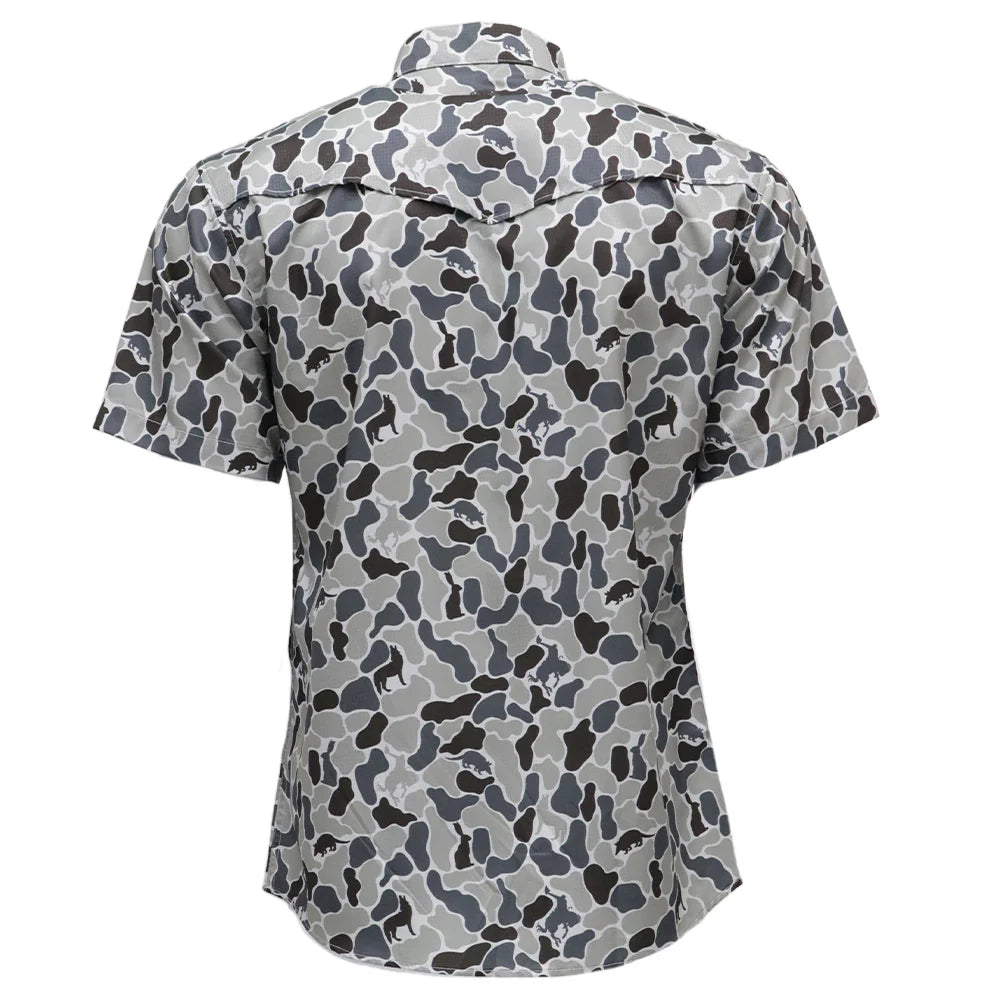 Hooey Men's Sol S/S Western Pearl Snap Shirt in Grey Critter Camo