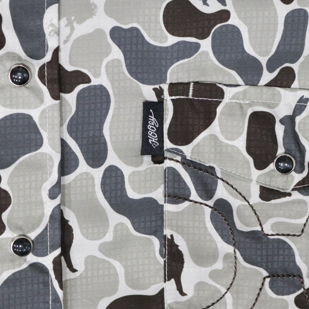 Hooey Men's Sol S/S Western Pearl Snap Shirt in Grey Critter Camo