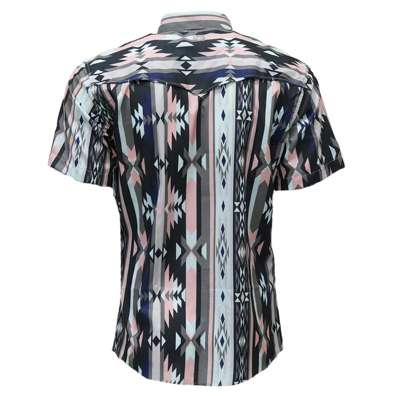 Hooey Boy's S/S Sol Pearl Snap Shirt in Teal Aztec Pattern