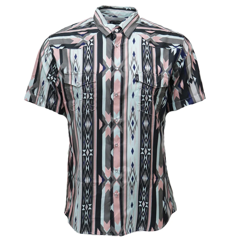 Hooey Men's Sol S/S Western Pearl Snap Shirt in Pink/Aztec