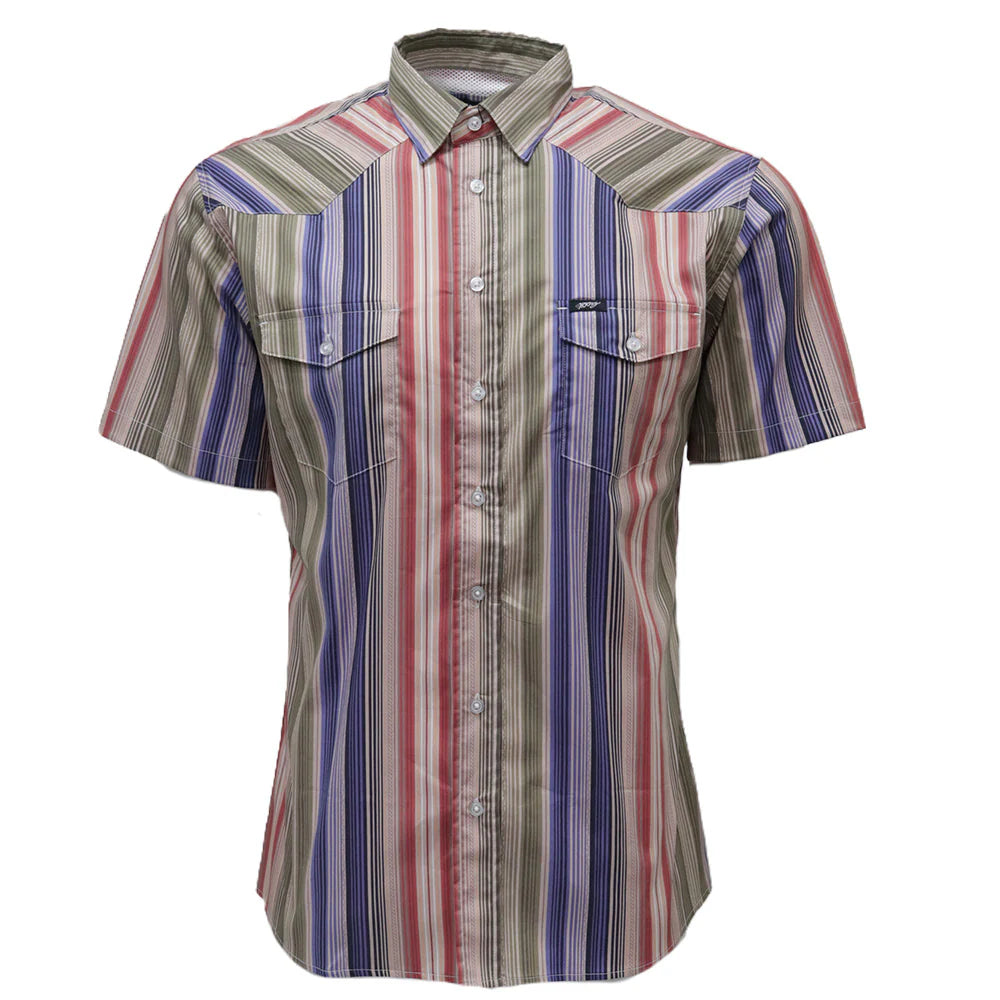 Hooey Men's Maverick Short Sleeve Western Button Up in Tan/Multi-Stripes