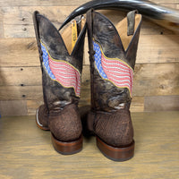 Corral Men's Brown Ostrich Patriotic Embroidery Wide Square Toe Western Boot