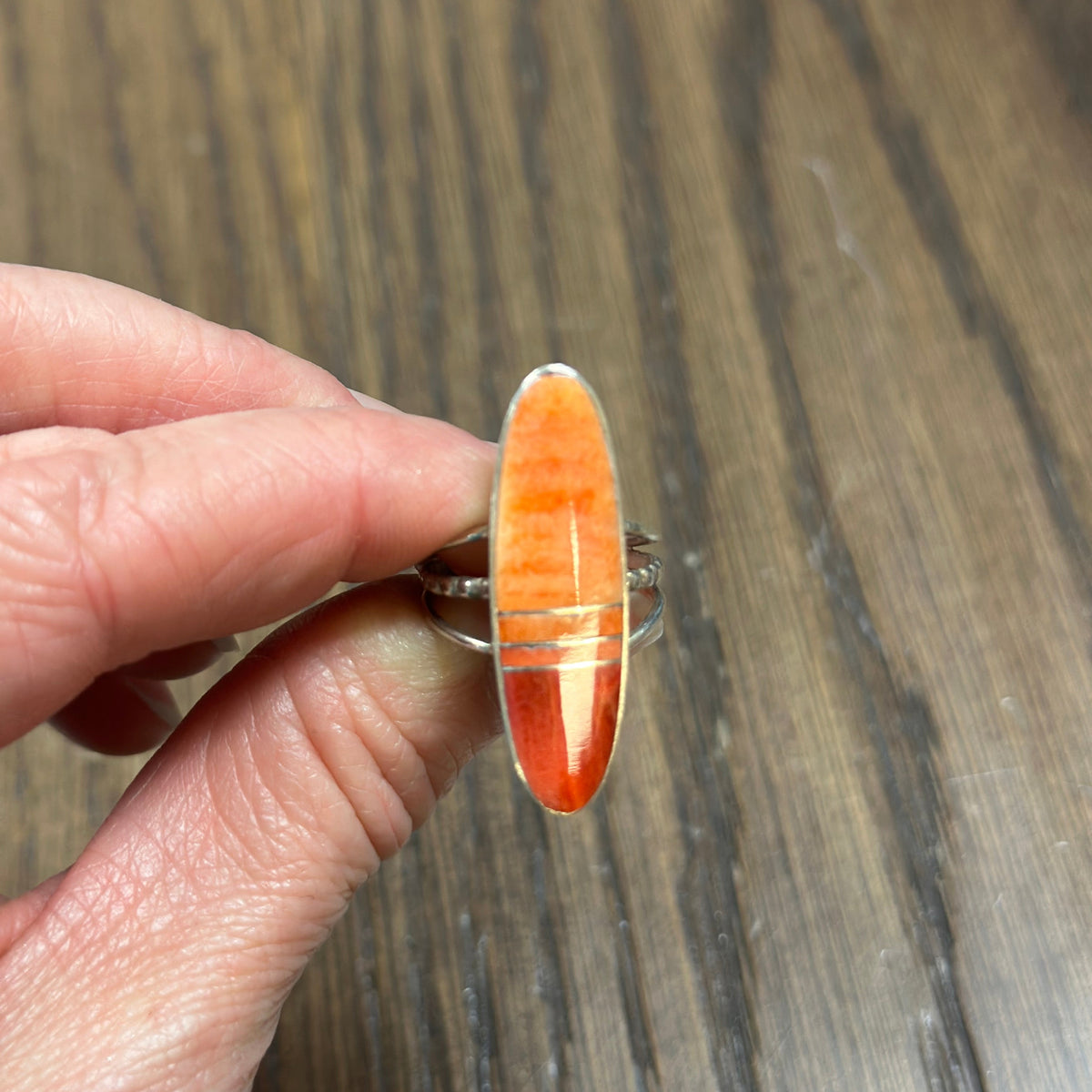 Harold Smith Navajo Handmade Sterling Silver Spiny Oyster Ring (Size 7)