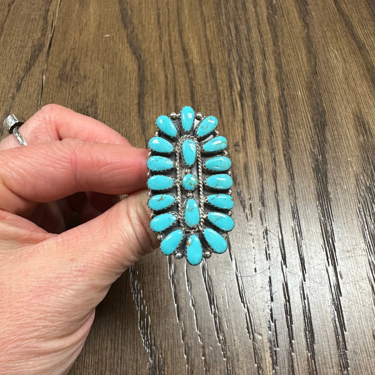 Tamara Benally Navajo Handmade Sterling Silver Kingman Turquoise Ring (Size 9)