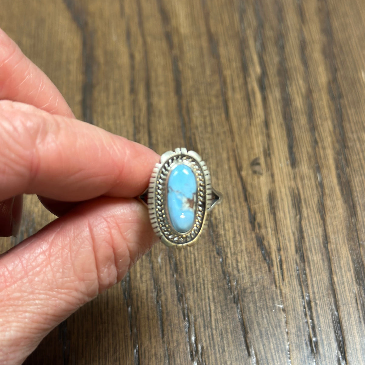Thomas Francisco Navajo Handmade Sterling Silver Golden Hills Turquoise Ring (Size 8)